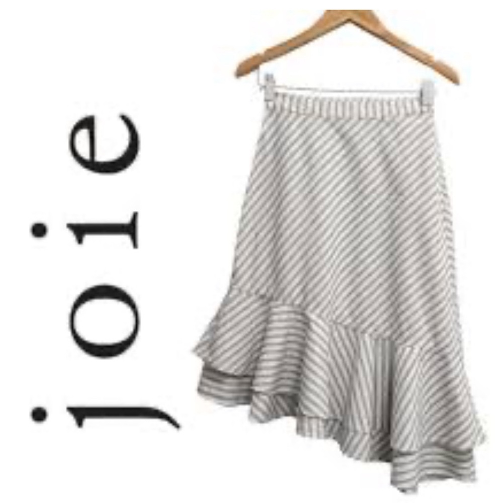 Joie Yenene White Black Pinstripe Asymmetrical Cotton Stretch Skirt Size 6 NEW